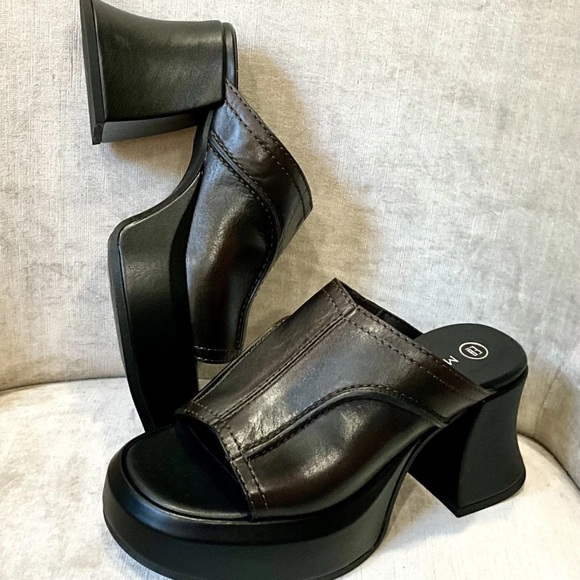 Free People E8 Miista Lota Mules Sandals Brown Leather Black Platform - Picture 2 of 9